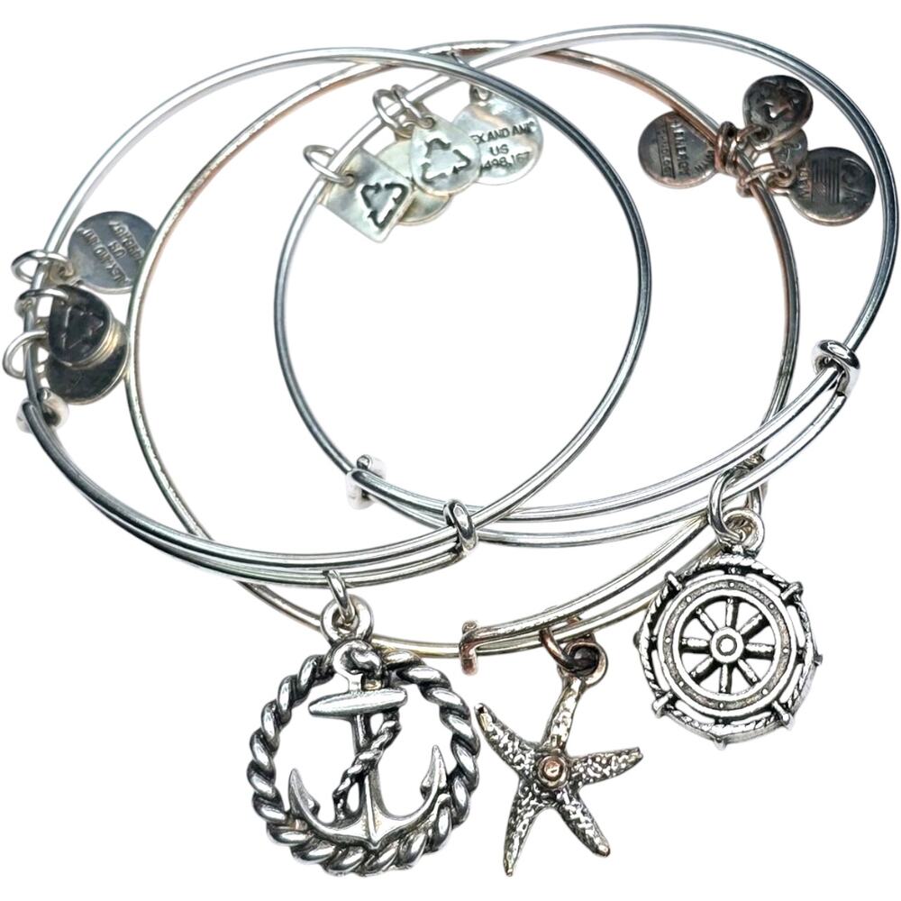 Alex and Ani Take The Wheel Anchor Starfish Nautical Silver Tone Bangle Bracelet